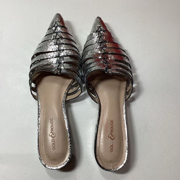 Gold & Rouge Gunmetal Woven Pointed Toe Mules Flat Sole Women’s Size EU 38 - Picture 15 of 15